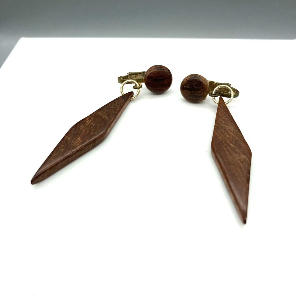 Vintage Boho Chic Dangle Earrings Basic Wood Harl… - image 2
